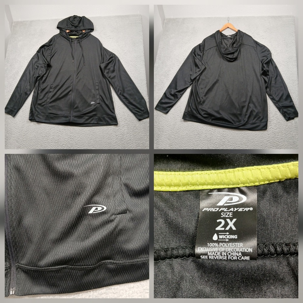 Pro Player‎ Performance Hoodie Mens 2X Black Full Zip Athletic Wicking